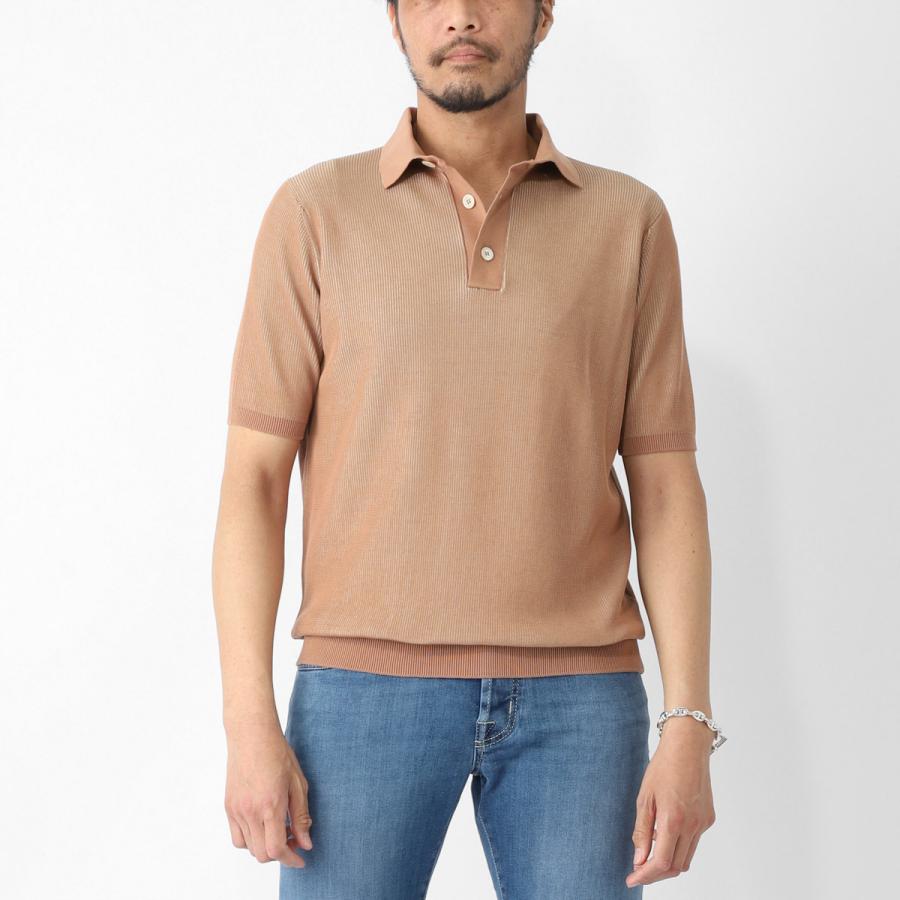 フィリッポ デ ローレンティス FILIPPO DE LAURENTIIS ニットポロシャツ POLO SWEATER SS CREPE COTTON クレープコットン 大きいサイズあり ブラウン メンズの画像