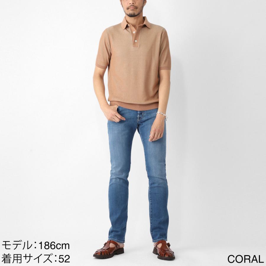 フィリッポ デ ローレンティス FILIPPO DE LAURENTIIS ニットポロシャツ POLO SWEATER SS CREPE COTTON クレープコットン 大きいサイズあり ブラウン メンズの画像