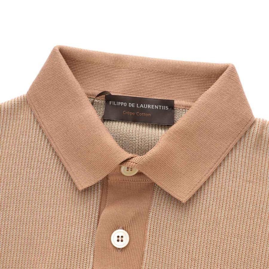 フィリッポ デ ローレンティス FILIPPO DE LAURENTIIS ニットポロシャツ POLO SWEATER SS CREPE COTTON クレープコットン 大きいサイズあり ブラウン メンズの画像