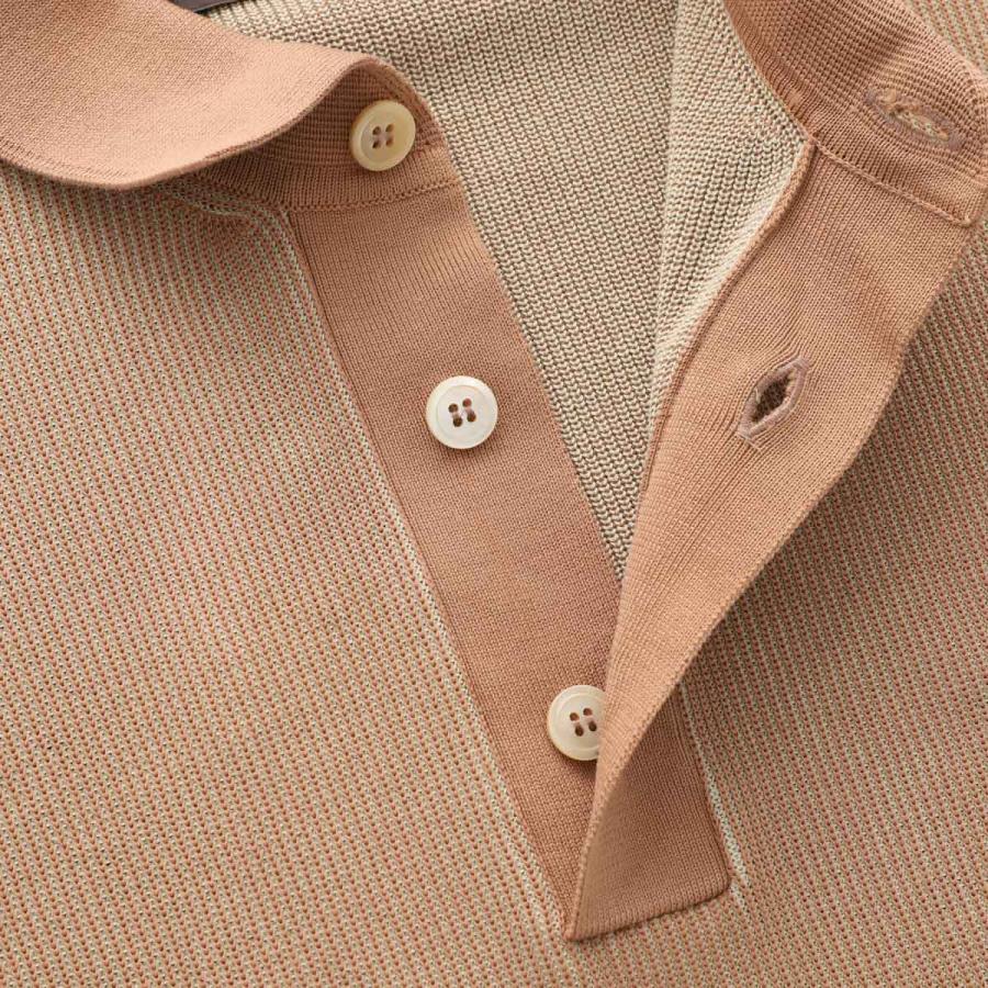 フィリッポ デ ローレンティス FILIPPO DE LAURENTIIS ニットポロシャツ POLO SWEATER SS CREPE COTTON クレープコットン 大きいサイズあり ブラウン メンズの画像