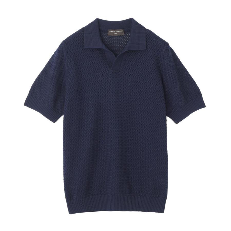 フィリッポ デ ローレンティス FILIPPO DE LAURENTIIS ニットポロシャツ POLO SWEATER SS スキッパーポロシャツ 大きいサイズあり ブルー メンズの画像