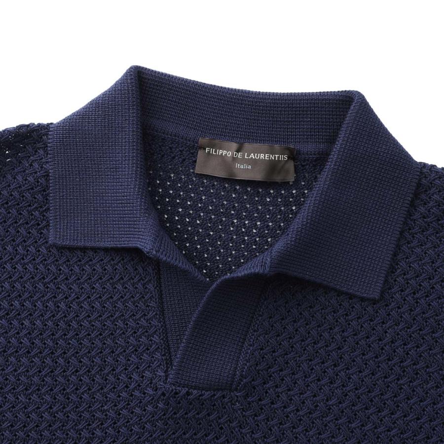 フィリッポ デ ローレンティス FILIPPO DE LAURENTIIS ニットポロシャツ POLO SWEATER SS スキッパーポロシャツ 大きいサイズあり ブルー メンズの画像