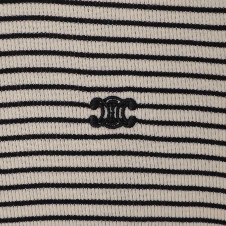 セリーヌ CELINE ホワイトリブヘンリーネック長袖ポロシャツ 新品同様 CELINE（セリーヌ） ヘンリーネック 長袖Tシャツ T-SHIRT MANCHES
