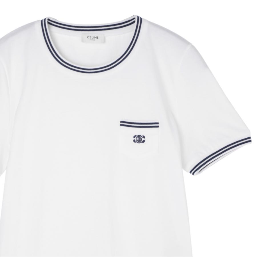 CELINE ロゴ Tシャツ XS ホワイト CELINE（セリーヌ） クルーネックTシャツ T-SHIRT 70'S POCHE TRIOMPHE