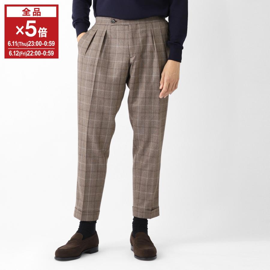 ベルウィッチ BERWICH ツープリーツ スラックス SCOTCH PRINCE OF WALLES WOOL CASHMERE ウールパンツ ブラウン メンズ scotch-zg1596-brown