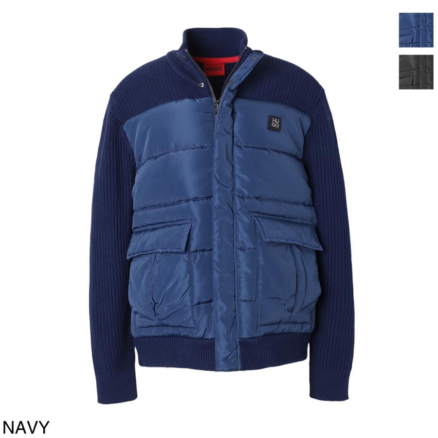 極美品 HUGO BOSS シルク 混 ニット 切り替え 中綿 ブルゾン S HUGO BOSS（ヒューゴ・ボス） ブルゾン メンズ ロゴ ニット 切り替え