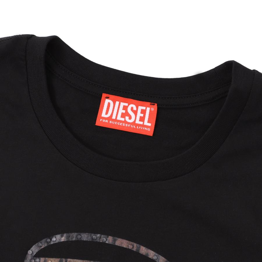 現在最安値　DIESEL レディース　長袖　D赤ロゴ　M 黒 DIESEL（ディーゼル） クルーネック 長袖Tシャツ TDOLSY オーバルDロゴ