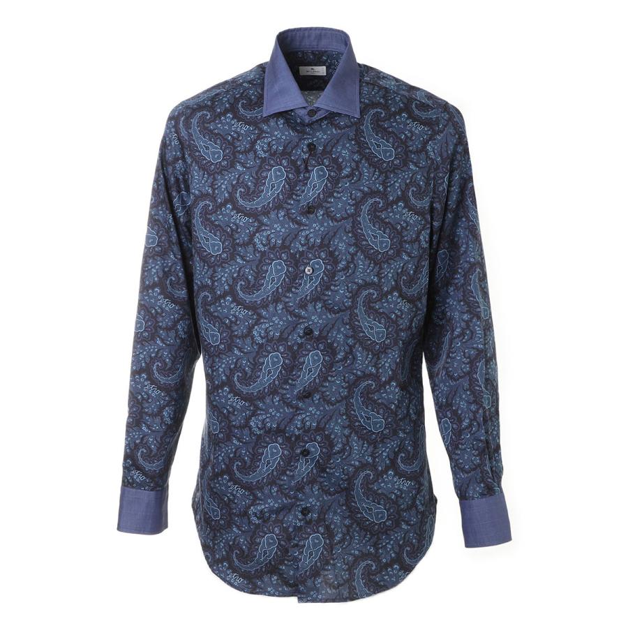 極美品✨ETRO シルク100%ブラウスシャツ　イタリア製　総柄　とろみ　青38 極美品✨】エトロ シャツ ブラウス シルク100% 絹 スカーフ柄 総