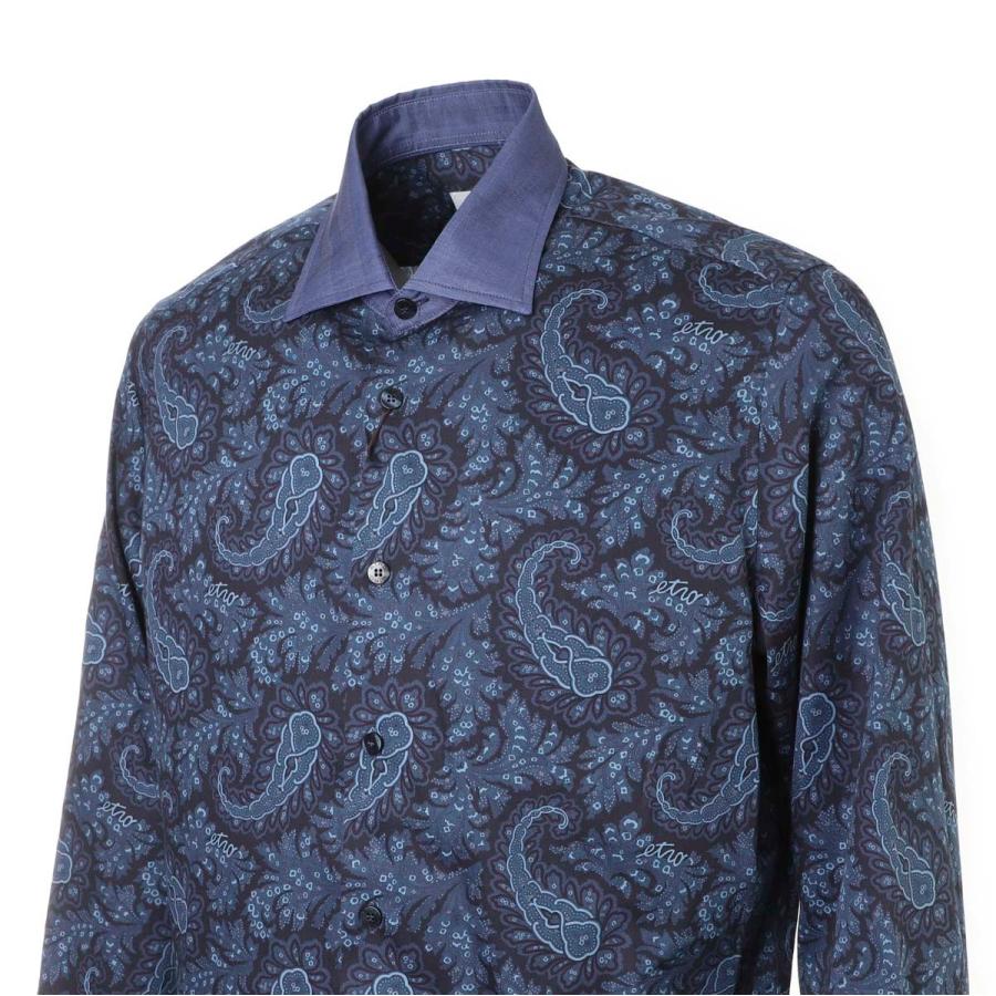 ETRO エトロ　ペイズリー 柄 ポロシャツ 総柄 大きいサイズ　青　42 ETRO エトロ ペイズリー 柄 ポロシャツ 総柄 大きいサイズ 青 42