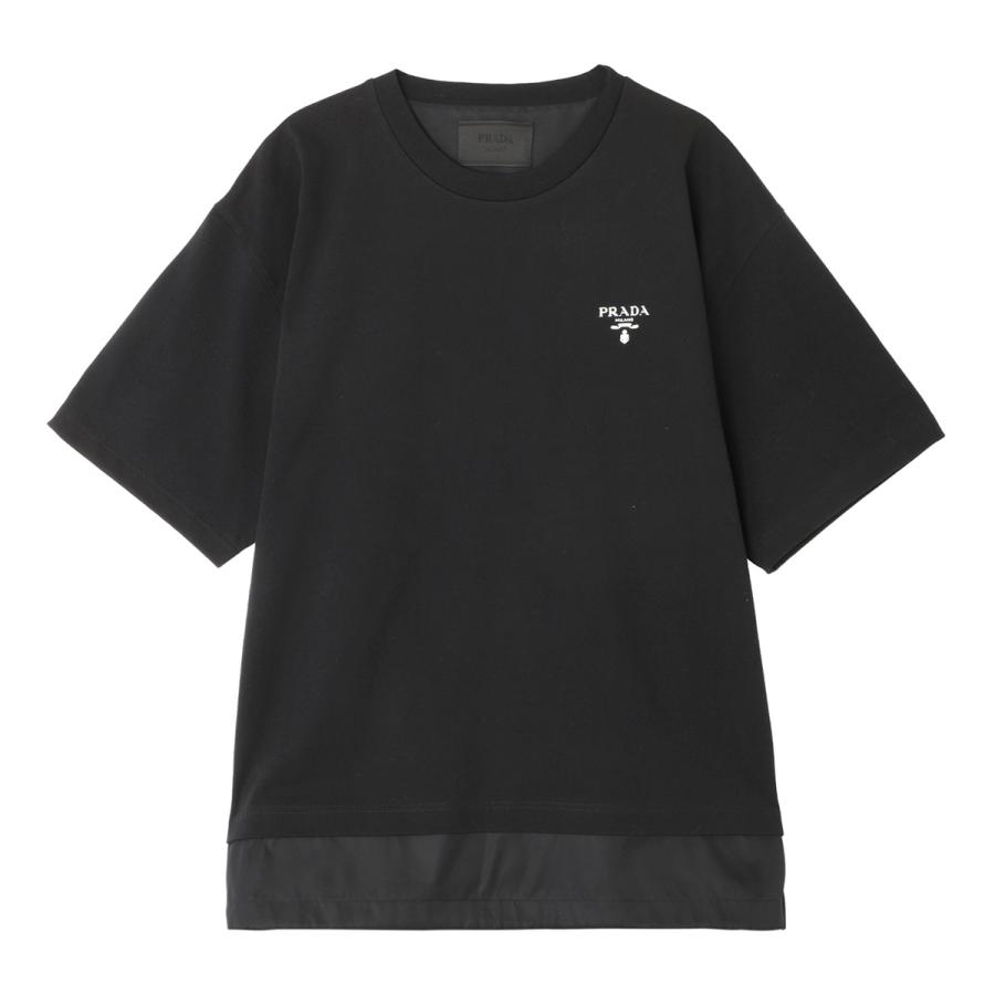 PRADAプラダ ブラック クルーネック Tシャツ PRADAプラダ L Aランク】プラダ PRADA トライアングルロゴ クルーネック
