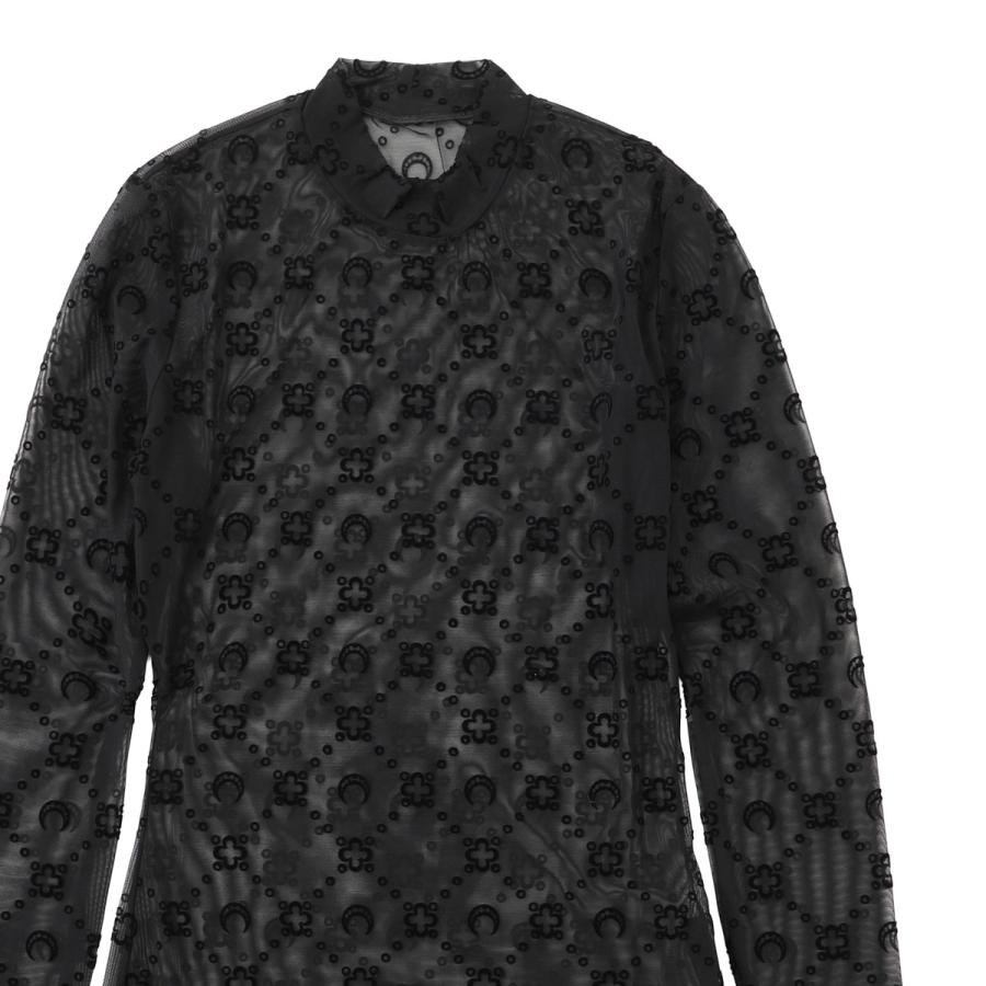 マリーン セル MARINE SERRE ハイネックカットソー MOONOGRAM MESH FLOCK LS HIGHNECK TOP ムーングラム レディース wto388a-cjer0005-bk99の画像