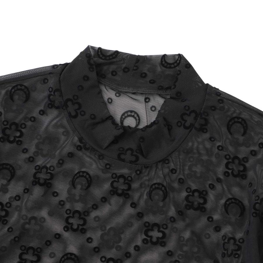 マリーン セル MARINE SERRE ハイネックカットソー MOONOGRAM MESH FLOCK LS HIGHNECK TOP ムーングラム レディース wto388a-cjer0005-bk99の画像