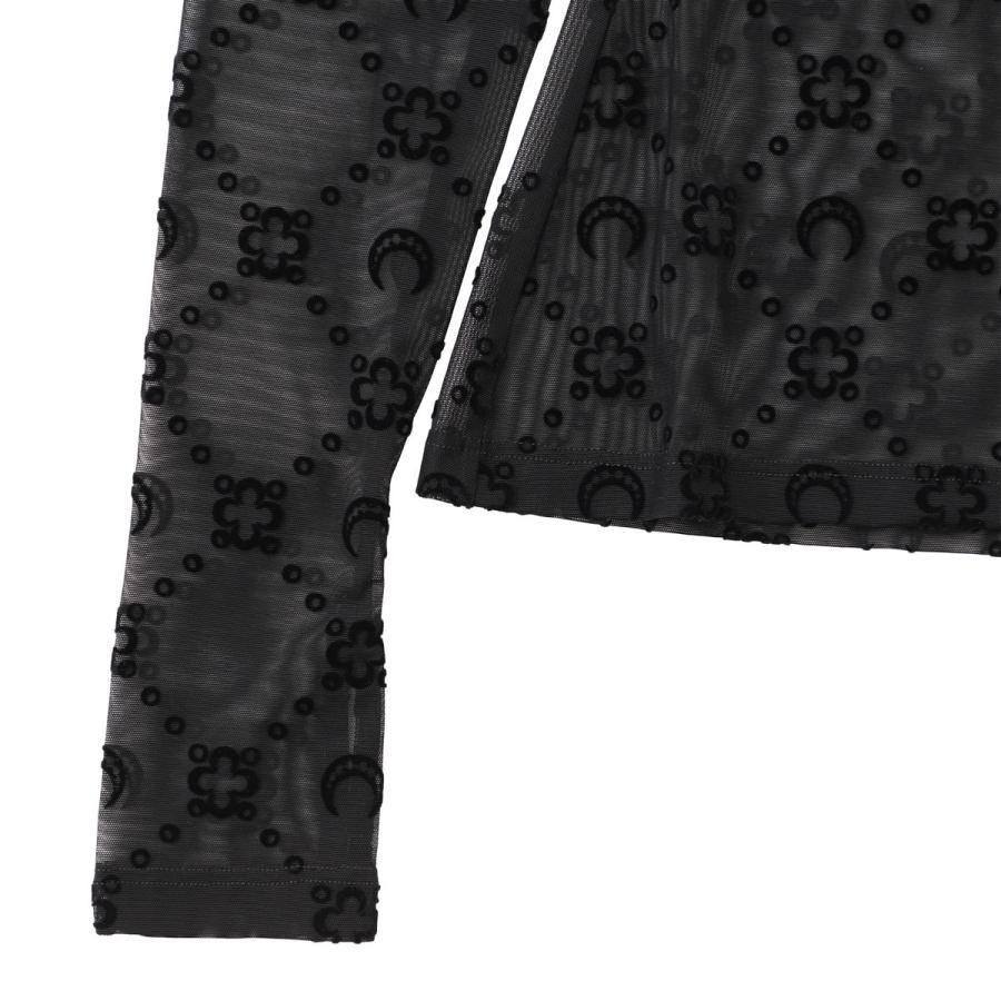 マリーン セル MARINE SERRE ハイネックカットソー MOONOGRAM MESH FLOCK LS HIGHNECK TOP ムーングラム レディース wto388a-cjer0005-bk99の画像