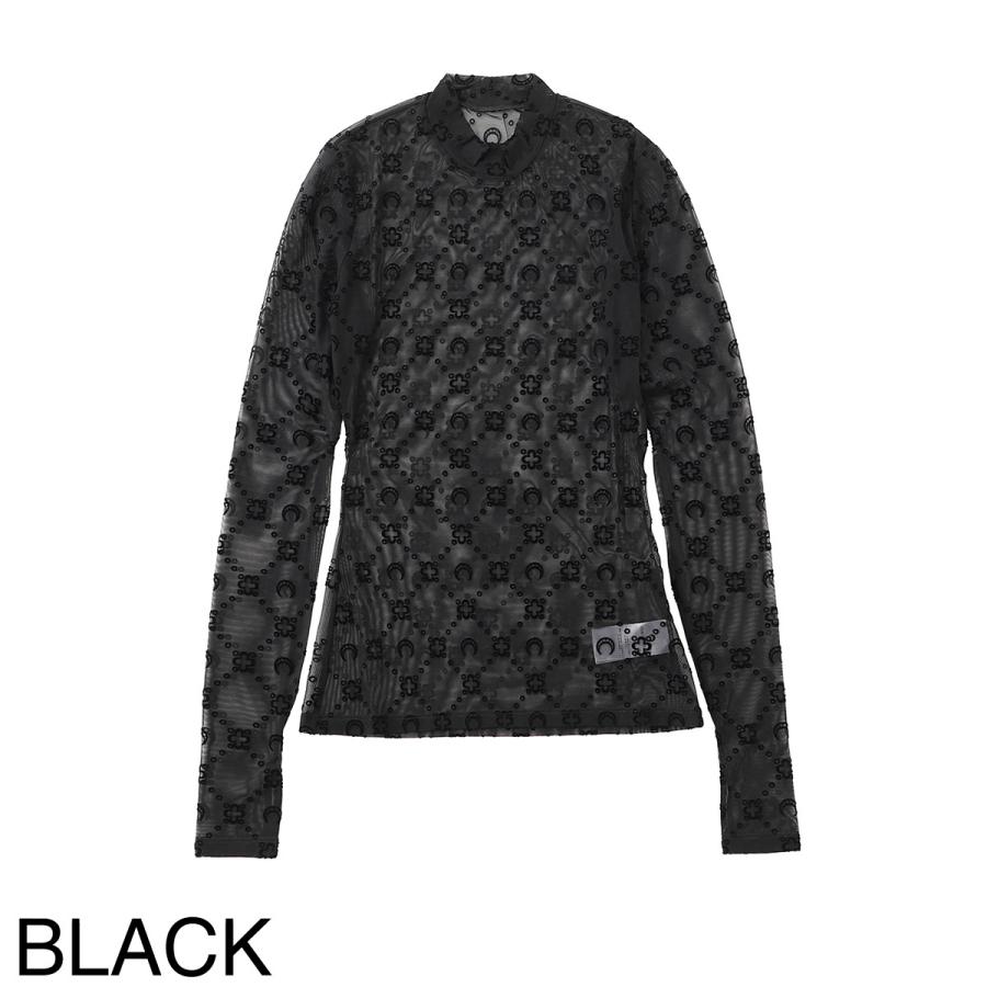 マリーン セル MARINE SERRE ハイネックカットソー MOONOGRAM MESH FLOCK LS HIGHNECK TOP ムーングラム レディース wto388a-cjer0005-bk99の画像