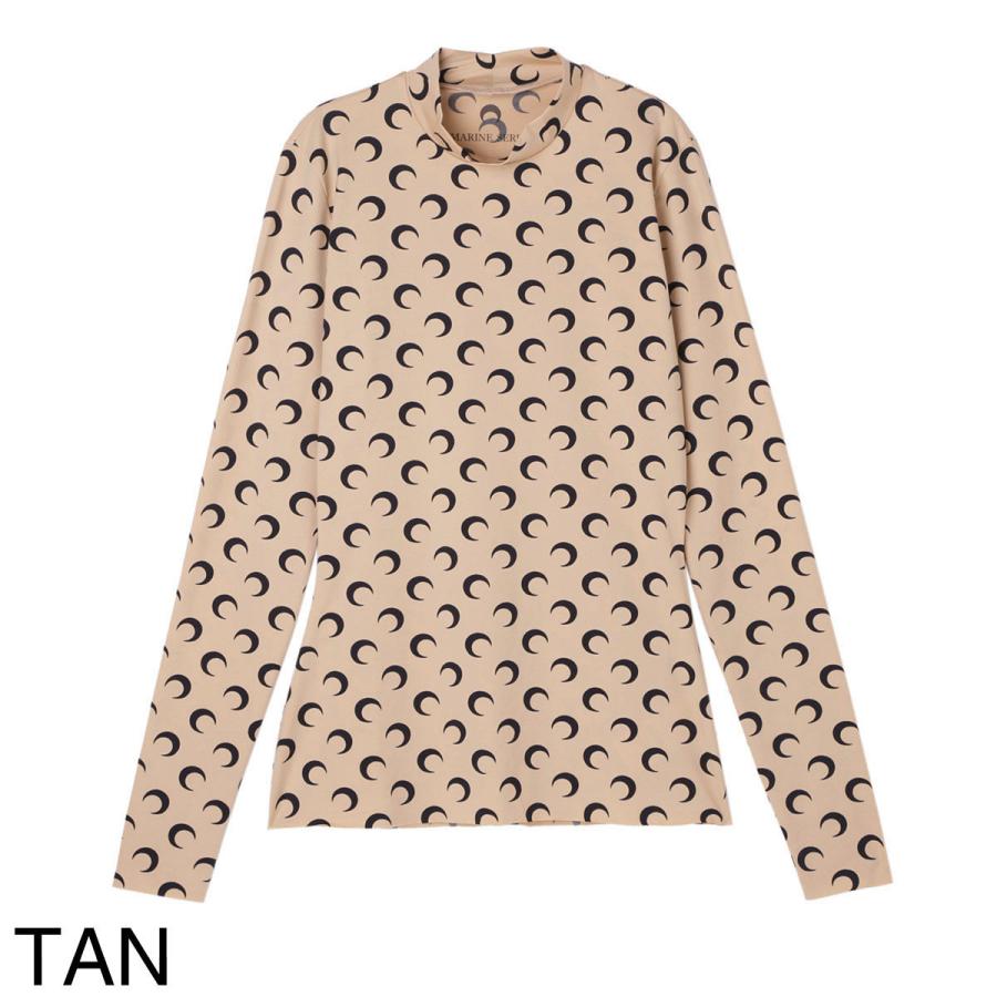 マリーン セル MARINE SERRE ハイネックカットソー MOON PRINTED JERSEY LS HIGHNECK TOP 三日月 モチーフ ジャージー レディース wts005a-cjer0001-it99の画像