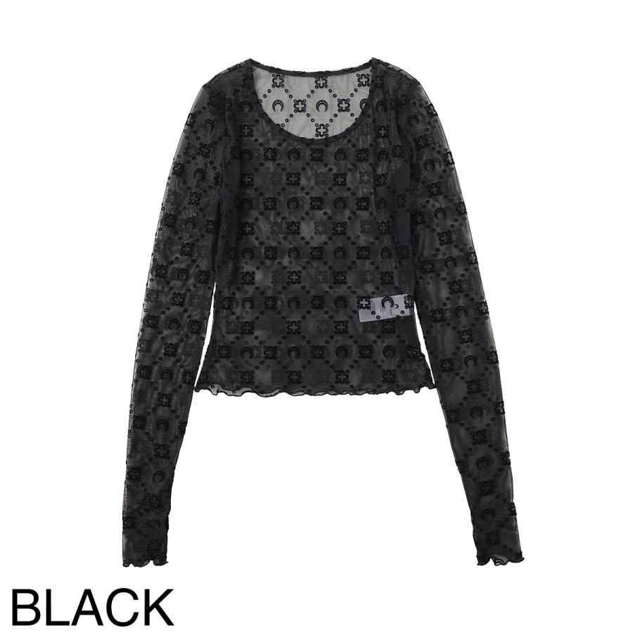 マリーン セル MARINE SERRE クルーネック長袖カットソー MOONOGRAM MESH FLOCK LS CROPPED TOP ムーングラム クロップド丈 レディース wts012a-cjer0005-bk99の画像