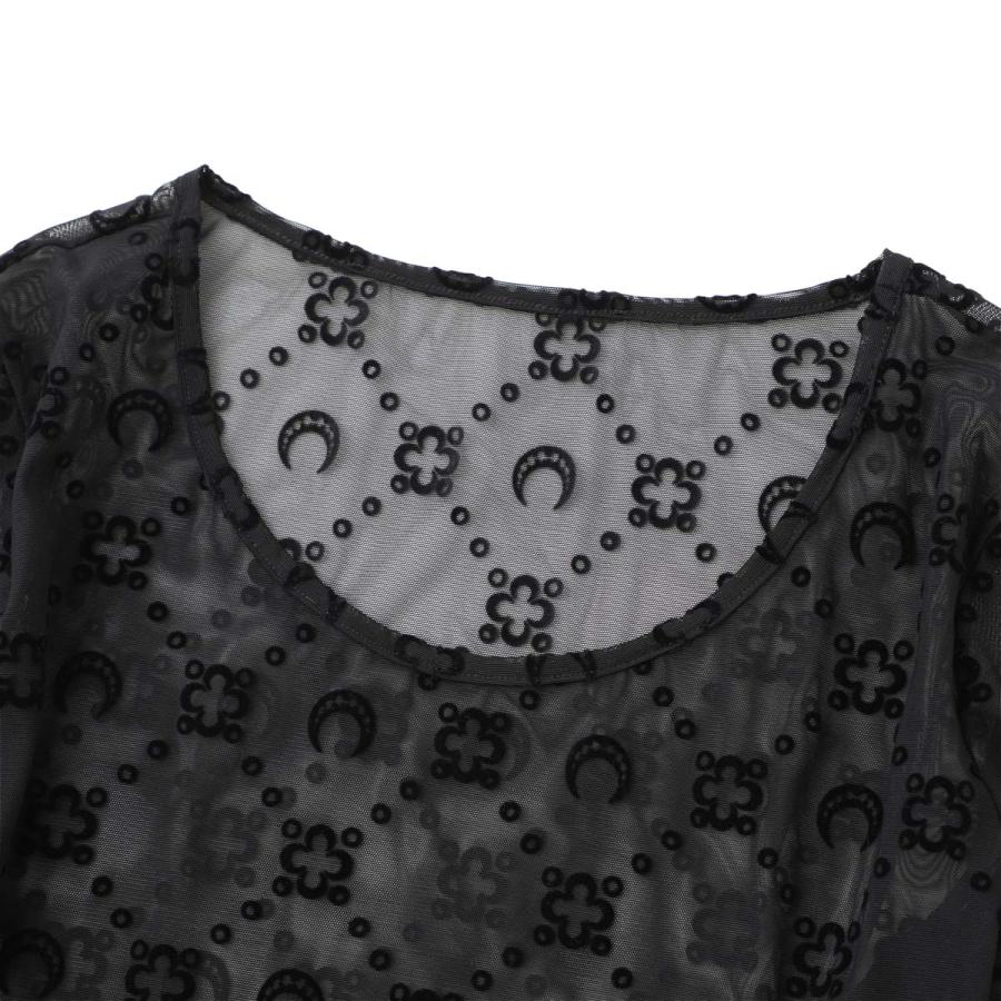 マリーン セル MARINE SERRE クルーネック長袖カットソー MOONOGRAM MESH FLOCK LS CROPPED TOP ムーングラム クロップド丈 レディース wts012a-cjer0005-bk99の画像