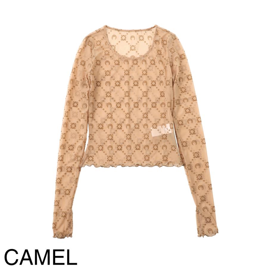 マリーン セル MARINE SERRE クルーネック長袖カットソー MOONOGRAM MESH FLOCK LS CROPPED TOP ムーングラム クロップド丈 レディース wts012a-cjer0005-bk99の画像