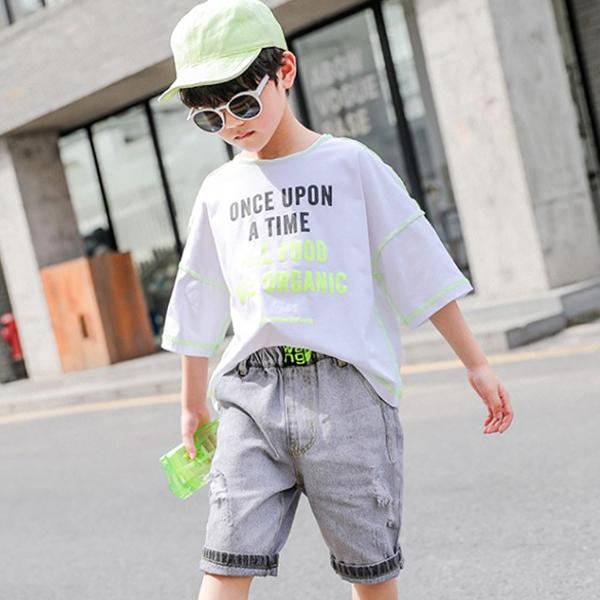 子供服 キッズ セットアップ Bigサイズ ネオンカラー ステッチｔシャツ 上下セット デニム ハーフパンツ 半袖 オーバーサイズ ルーズ ゆったり 男の子 女の子 Dc 419 Mb2 通販 Yahoo ショッピング