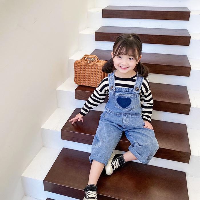 キッズ ロングパンツ ハートワッペン デニムオーバーオール ワンオール 女の子 子供服 サロペット つなぎ ジーンズ Gパン デニム 女児 ジュニア  こども服