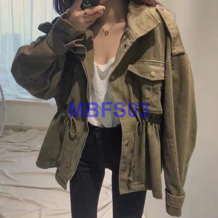 注目ショップ ブランドのギフト モッズコート レディース ショート丈 ミリタリージャケット ルーズ カジュアル ドロップショルダー 秋冬 Honeymoon Style