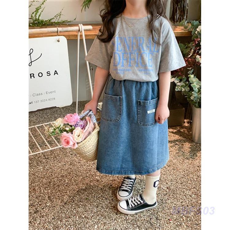 スカート 子供服 春服 子ども服 キッズ ボトムス デニム ロングスカート ポケット ウエストゴム 膝下 ガールズ カジュアル ベーシック シンプル｜mbfs03｜06