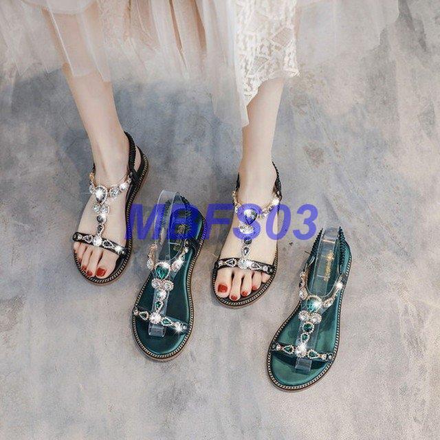 サンダル レディース 春 夏 カジュアル 新作 2色 22 26cm サイズ豊富 大きいサイズ ストラップサンダル フラットサンダル フラット ぺたんこ T字 ビジュー 黒 Yu0506 Op186 Mbfs03 通販 Yahoo ショッピング