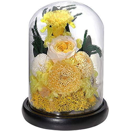 完売 ティートサイト プリザーブドフラワー 仏花 アレンジ ラッピング済み ガラスドーム 5輪 黄色 即発送可能 Neocead Com