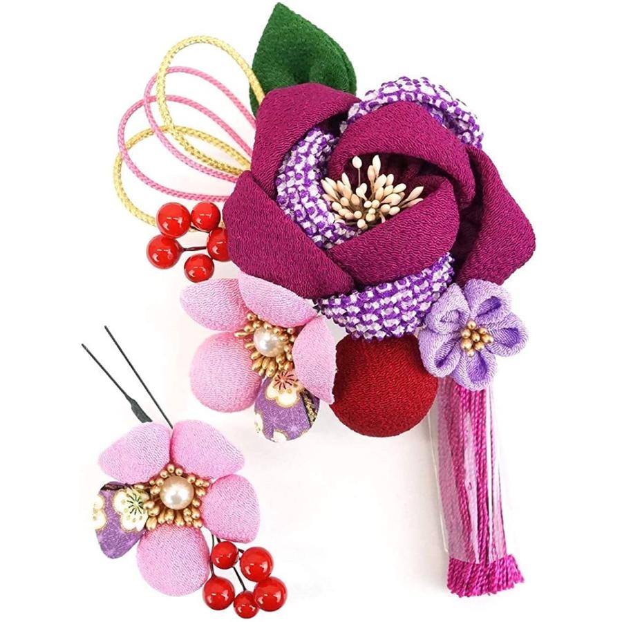 全品送料無料 髪飾り ２点セット Kk 085 パープル ピンク 紫 絞り 花 かんざし ちりめん つまみ細工 コーム型 振袖 成人式 卒業式 結婚式 七 史上最も激安 Swingsetscolorado Com