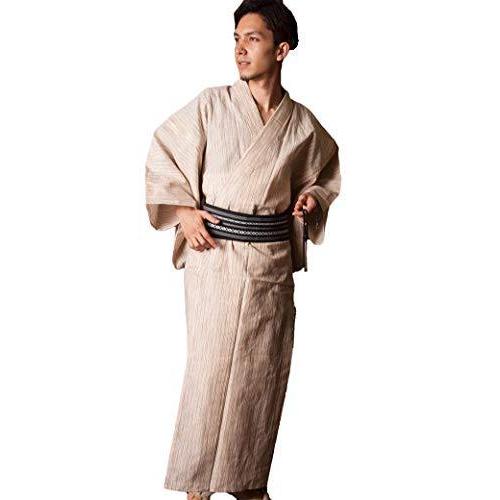 絶対一番安い 国産高級生地使用 浴衣 4点 セット 浴衣 帯 下駄 腰紐 メンズ 男性用 紳士 綿麻高級生地しじら Ll 亜麻色 正規品 Hayleeglo Com