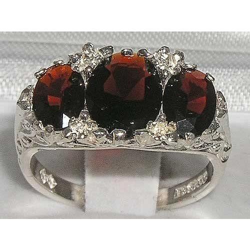 在庫一掃 英国製 イギリス製 925 シルバー 天然 大粒 ガーネット ３石 トリロジー スクロール 装飾 アンティーク 風 リング 指輪 11 現金特価 Rs2 Co Uk