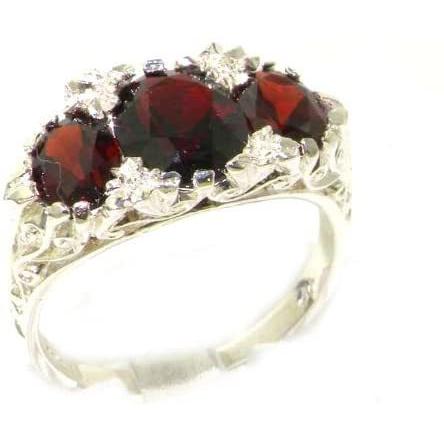 在庫一掃 英国製 イギリス製 925 シルバー 天然 大粒 ガーネット ３石 トリロジー スクロール 装飾 アンティーク 風 リング 指輪 11 現金特価 Rs2 Co Uk