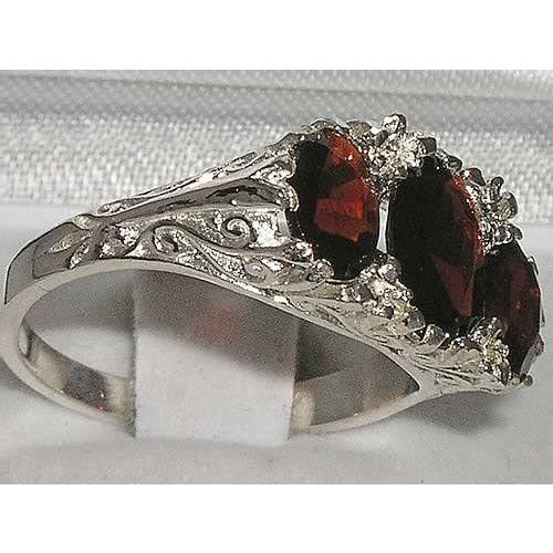 在庫一掃 英国製 イギリス製 925 シルバー 天然 大粒 ガーネット ３石 トリロジー スクロール 装飾 アンティーク 風 リング 指輪 11 現金特価 Rs2 Co Uk