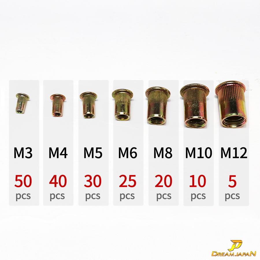 リベットナットセット 7種類 【180セット】 M3 M4 M5 M6 M8 M10 M12