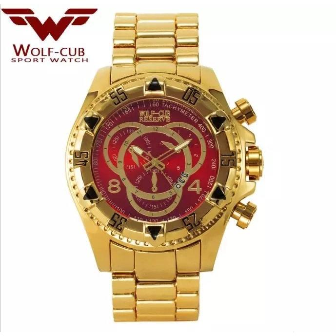 高級男性ダー大型ダイヤル腕時計 3 サブ装飾ダイヤルラウンドコマース事業アメリカウルフカブゴールド黒青白 リアル