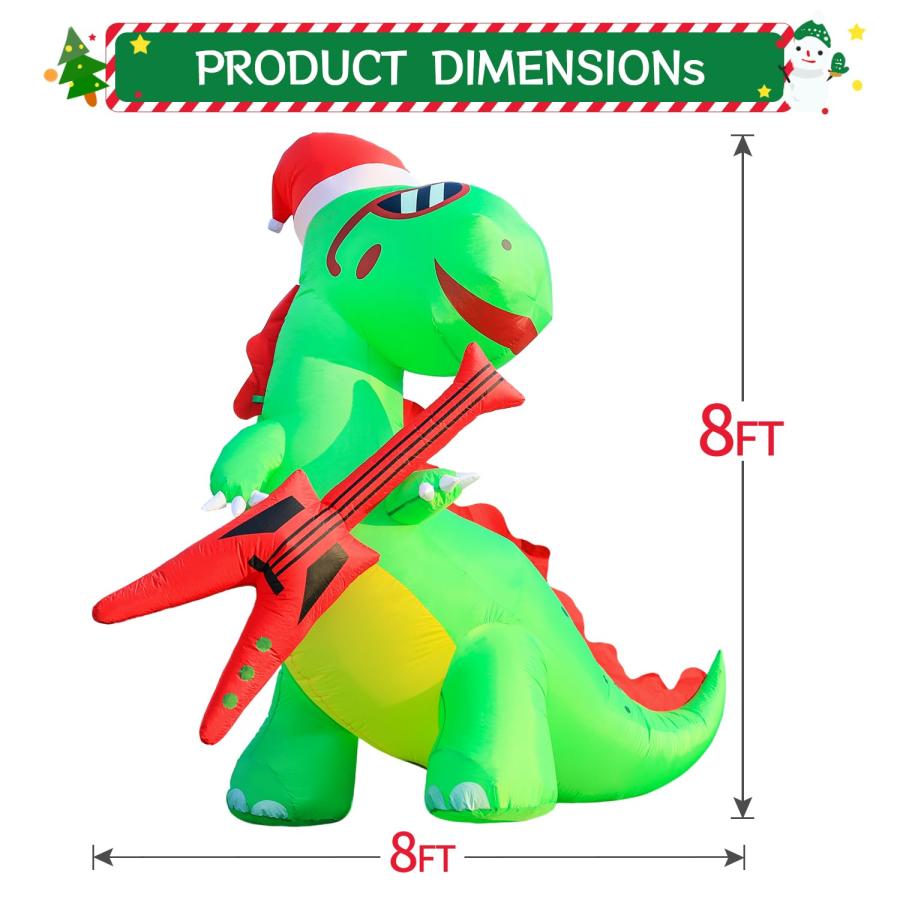高さ8フィート 長さ8フィート 巨大クリスマス 空気注入式 アウトドアデコレーション ロック恐竜 ギターを弾く LEDライト ホリ 並行輸入品 |  | 09