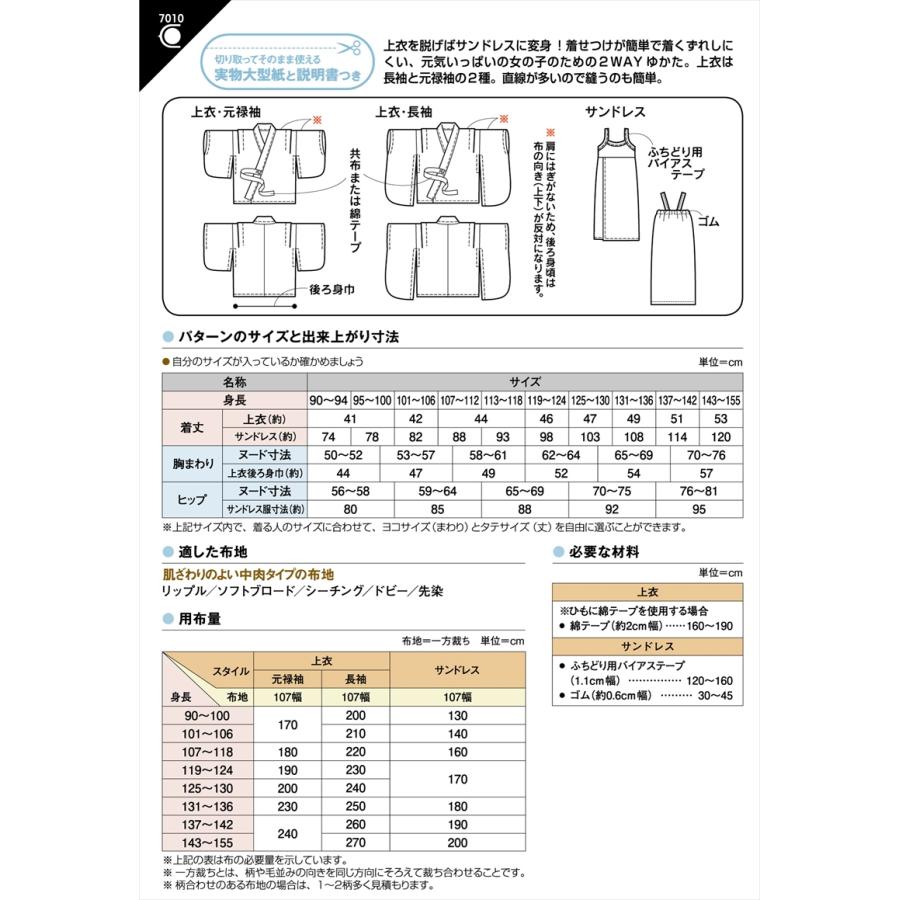 型紙 パターン 女の子の2WAYゆかた 7010 フィットパターンサン サン