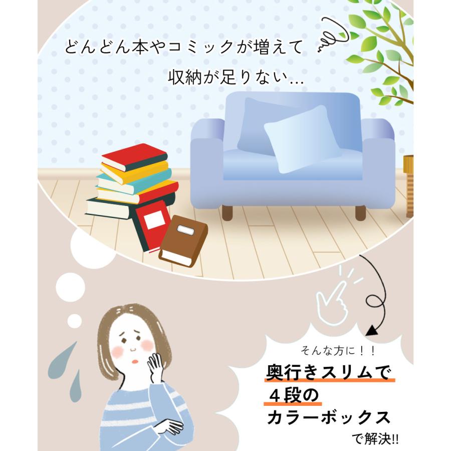 薄型4段カラーボックス 4台セット 4個組 収納ボックス BOX 収納家具