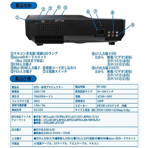 プロジェクター DVD一体型で200インチまで対応!! HDMI対応の プロジェクター DVD一体型で200インチまで対応!! HDMI対応の