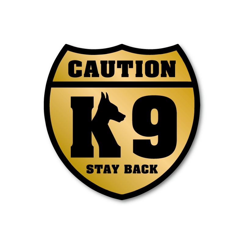 マットゴールド）ちょっと面白 K9ステッカー 8cm 黒フチゴールド 犬