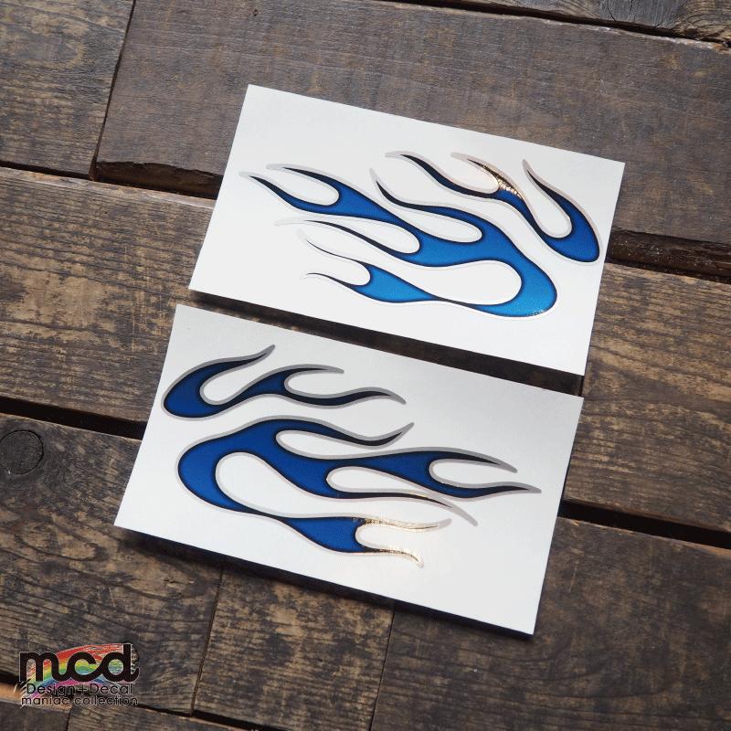 シルバー）ファイヤーパターン ブルー ステッカー 2枚1セット