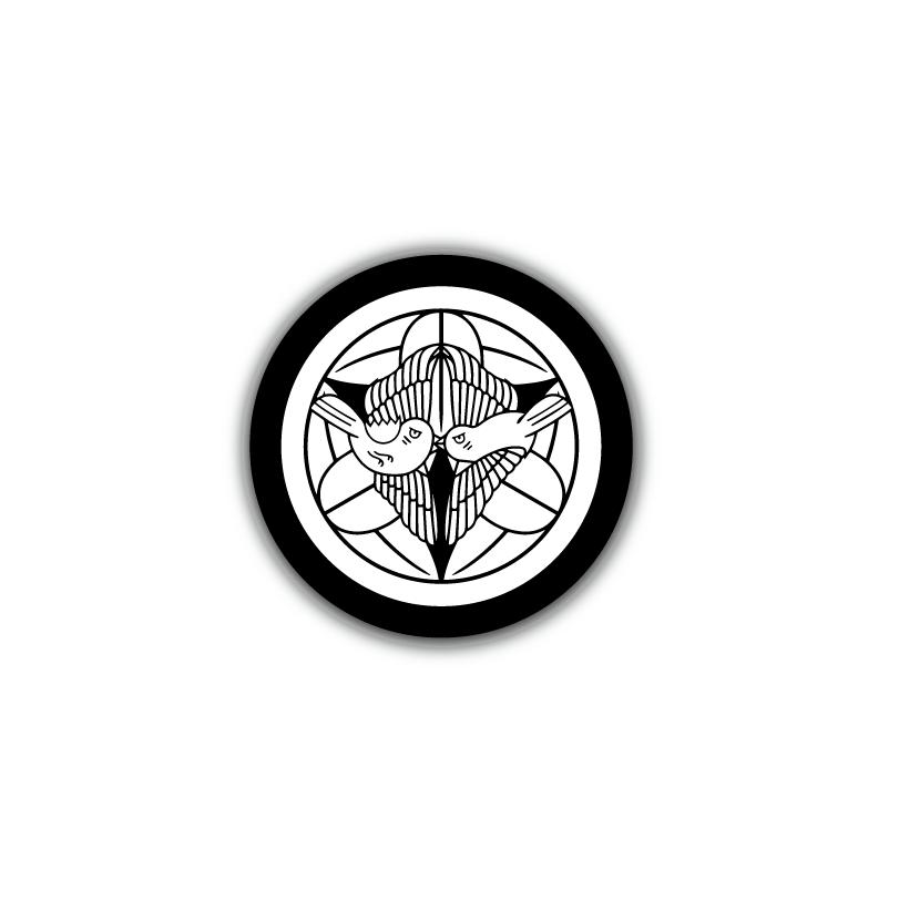 戦国武将 家紋 缶バッジ 44mm 1個 上杉謙信『竹に雀』黒フチ 推し