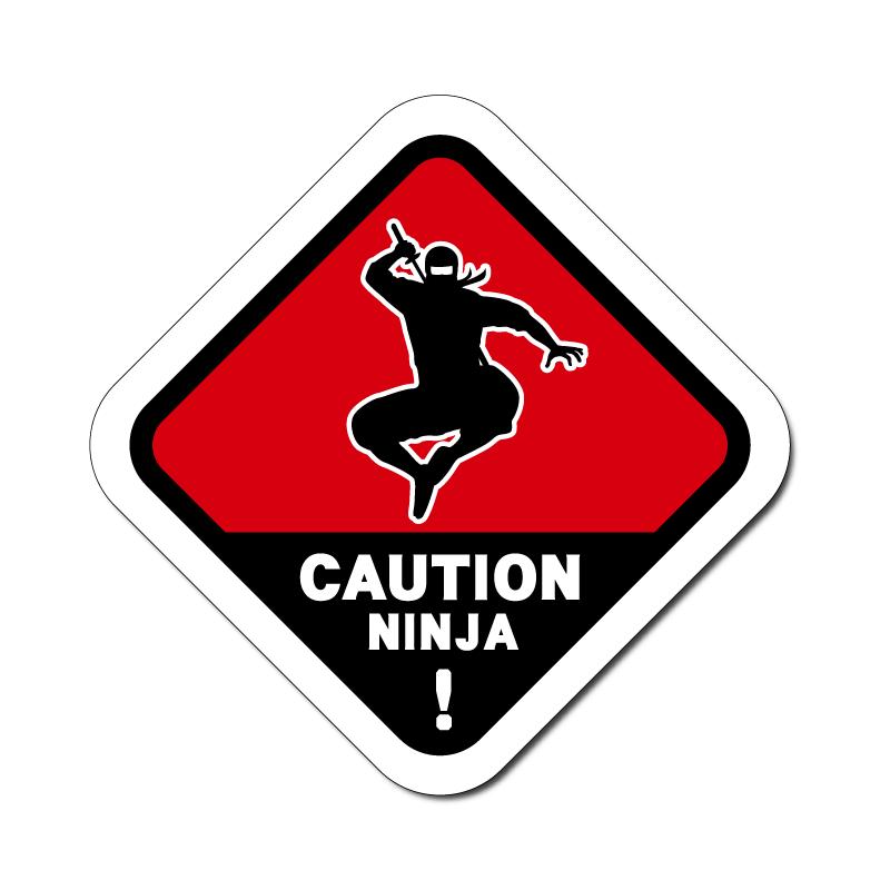 反射)おもしろステッカー 忍者出没注意 4cm レッド 自転車 シール