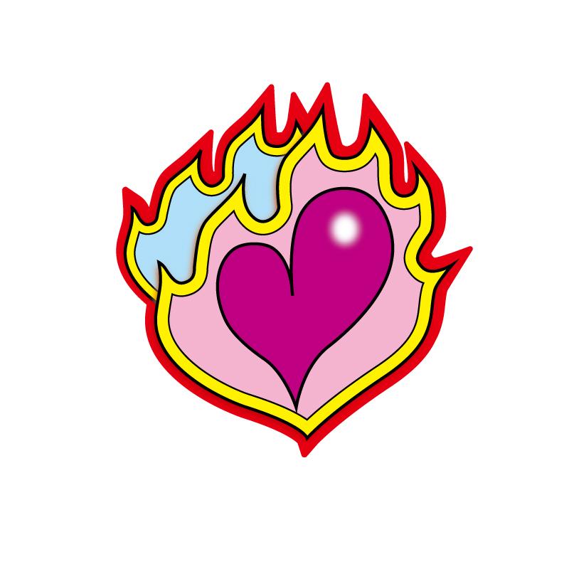 maniaccollections 燃えてるハート ステッカー heart 車 バイク シール