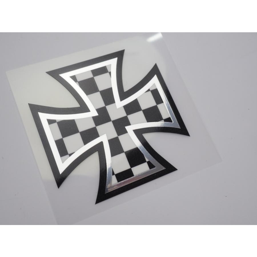 ピカピカミラーステッカー アイアンクロス チェッカー シール 十字架タイプ 黒フチ ワンポイント Depttswlroncross1 マニアックコレクション 通販 Yahoo ショッピング