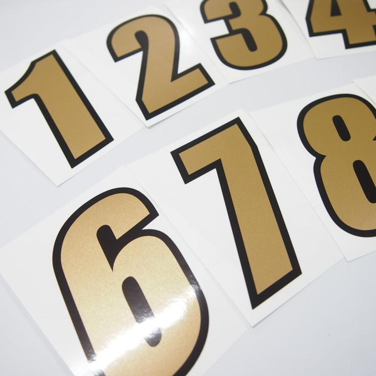 ゼッケンステッカー ゴールド 10cm 選べる 数字1文字分 レース バイク