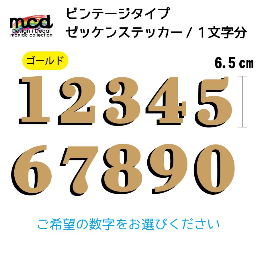 汎用 ビンテージタイプ ゼッケン ナンバー ステッカー 黒ゴールド 6.5