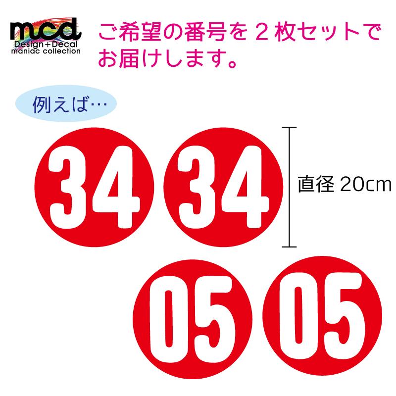 数字選択可能！ビンテージタイプ 赤 20cm ゼッケンステッカー2枚セット