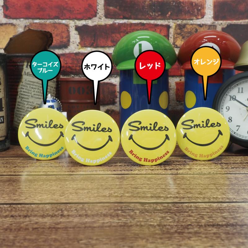 ハッピー♪ スマイル 缶バッジ 44mm レッド スマイリー アメリカン