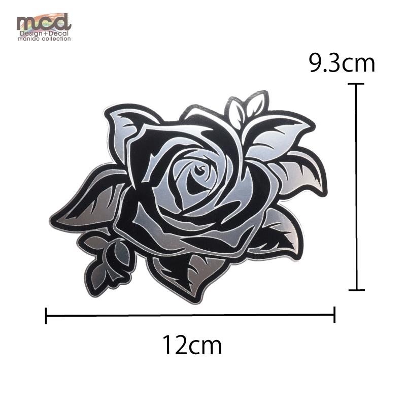 マットミラー）綺麗な薔薇ステッカー シルバー 12cm 1枚 給油口 ローズ